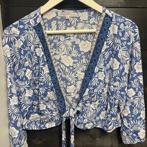 NEW with tags Miss Sparkling Blue Floral Wrap Top and matching skirt
